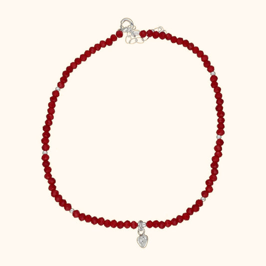 Tobillera cristales rojos y corazón