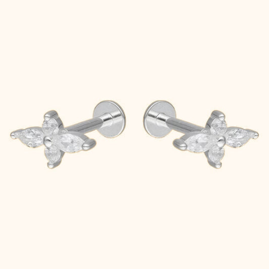 Aros flor mini plata y circones