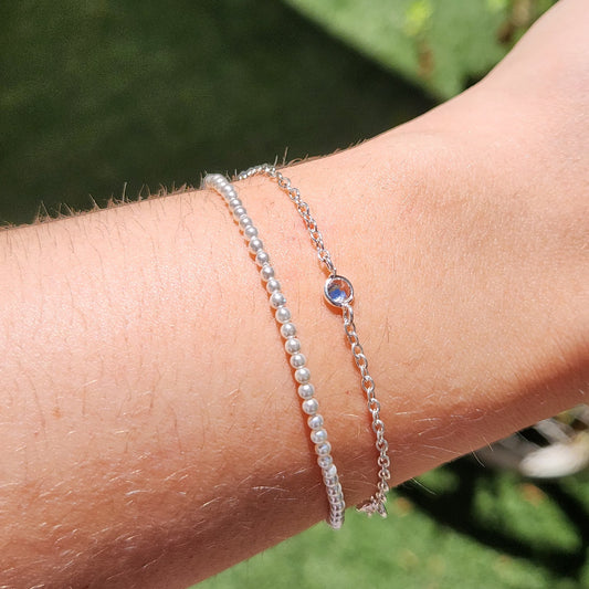 Pulsera doble plata y mini perlas