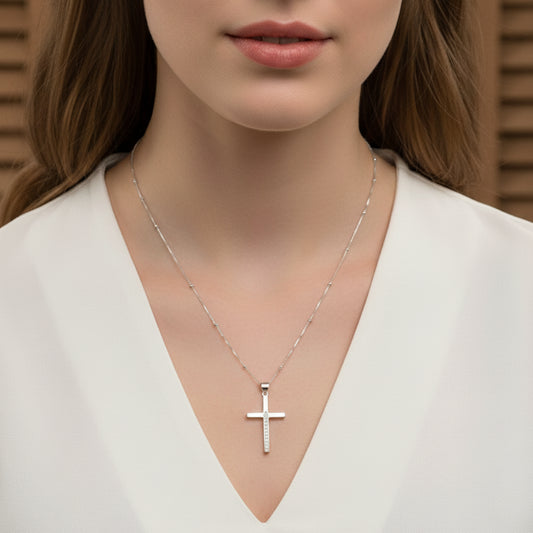 Collar cruz plata y circones