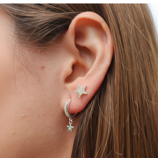 Argollas estrella colgante plata