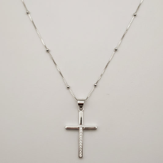 Collar cruz plata y circones