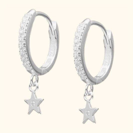 Argollas estrella colgante plata