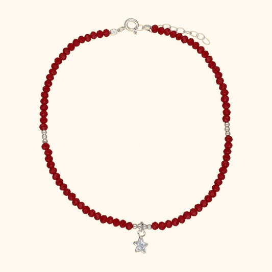 Tobillera cristales rojos y estrellas