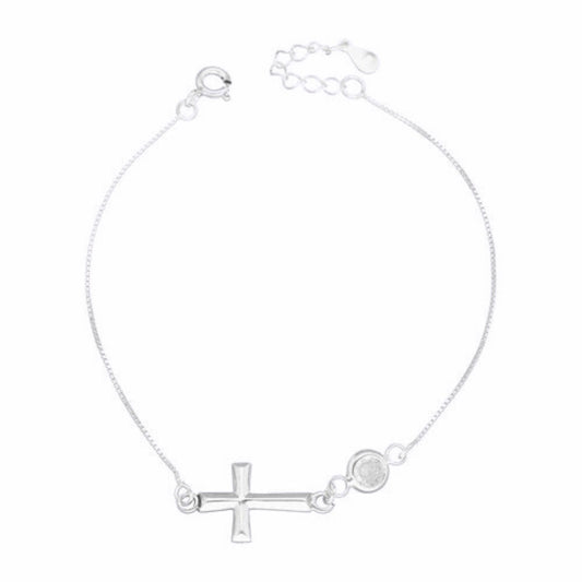 Pulsera cruz y circón plata
