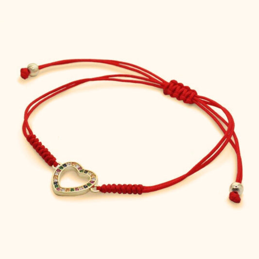 Pulsera roja corazón multicolor
