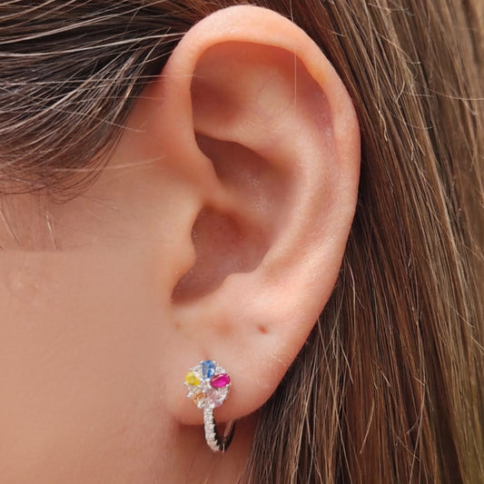 Argollas flores de colores plata