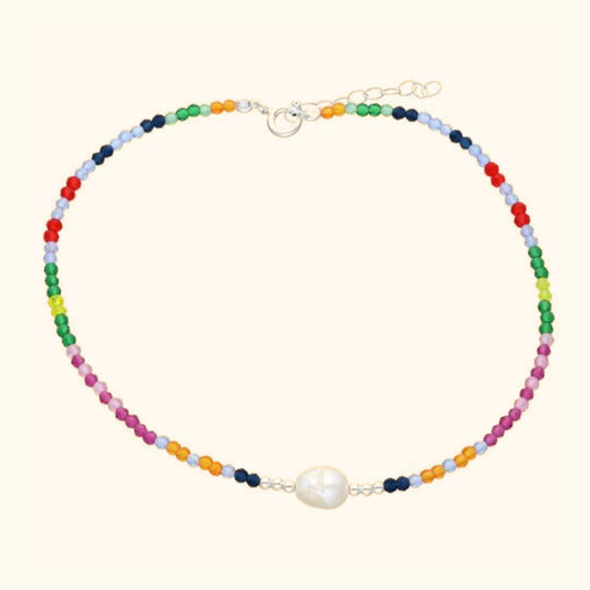 Tobillera cristales multicolor y perla