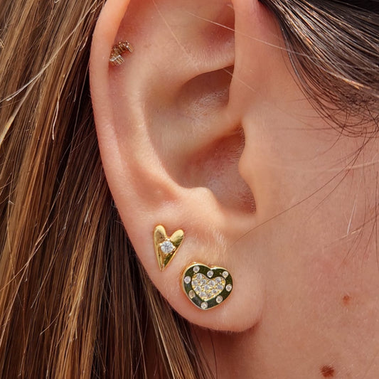 Aros corazón enchapado en oro y circones