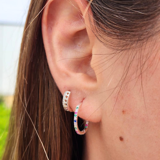 Argollas plata y circones de colores