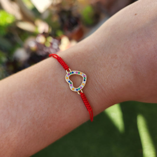 Pulsera roja corazón multicolor