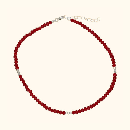 Tobillera cristales rojos y plata