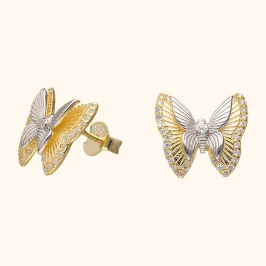 Aros mariposa bicolor de plata